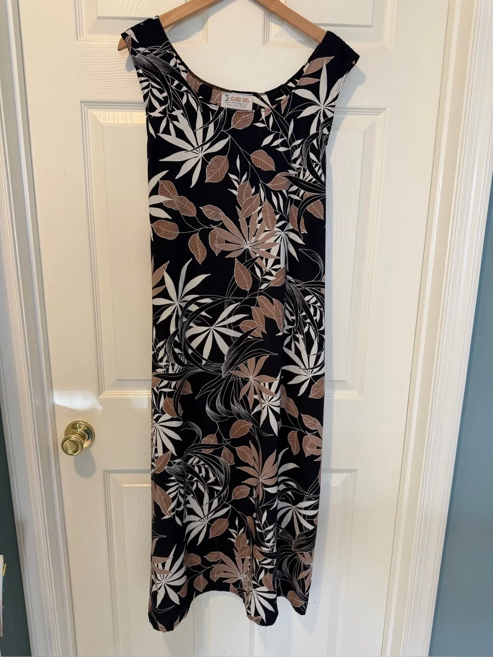 Island Girl Sleeveless Black & Tan Tropical Print Maxi Dress Size 1X